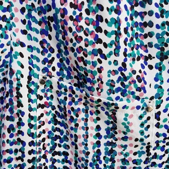 Apt 9 Teal white Blue Zip Front Poly Top with Breast Pockets size Large - Picture 11 of 14